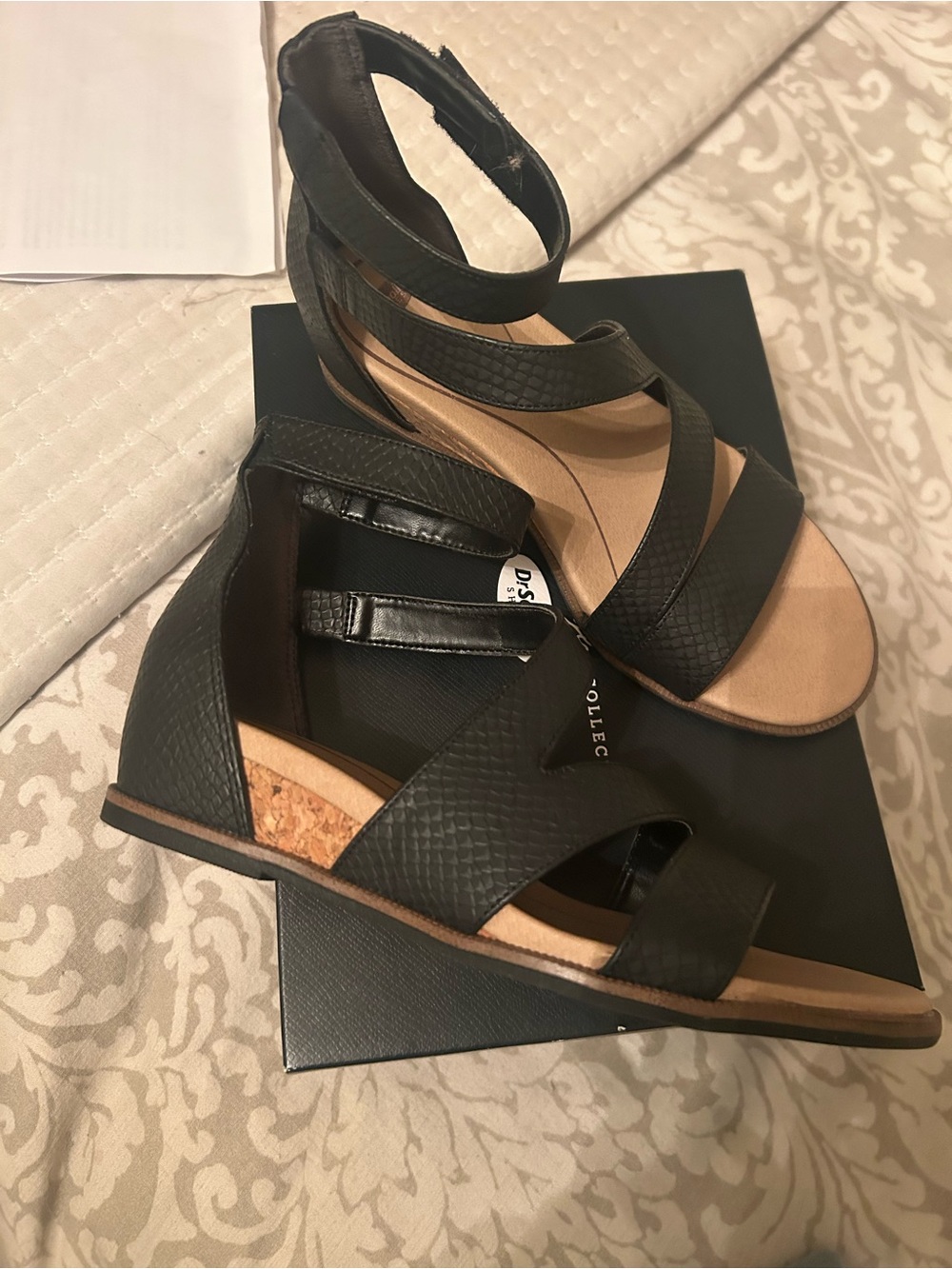 Dr. Scholl's Black Textured Wedge Sandals